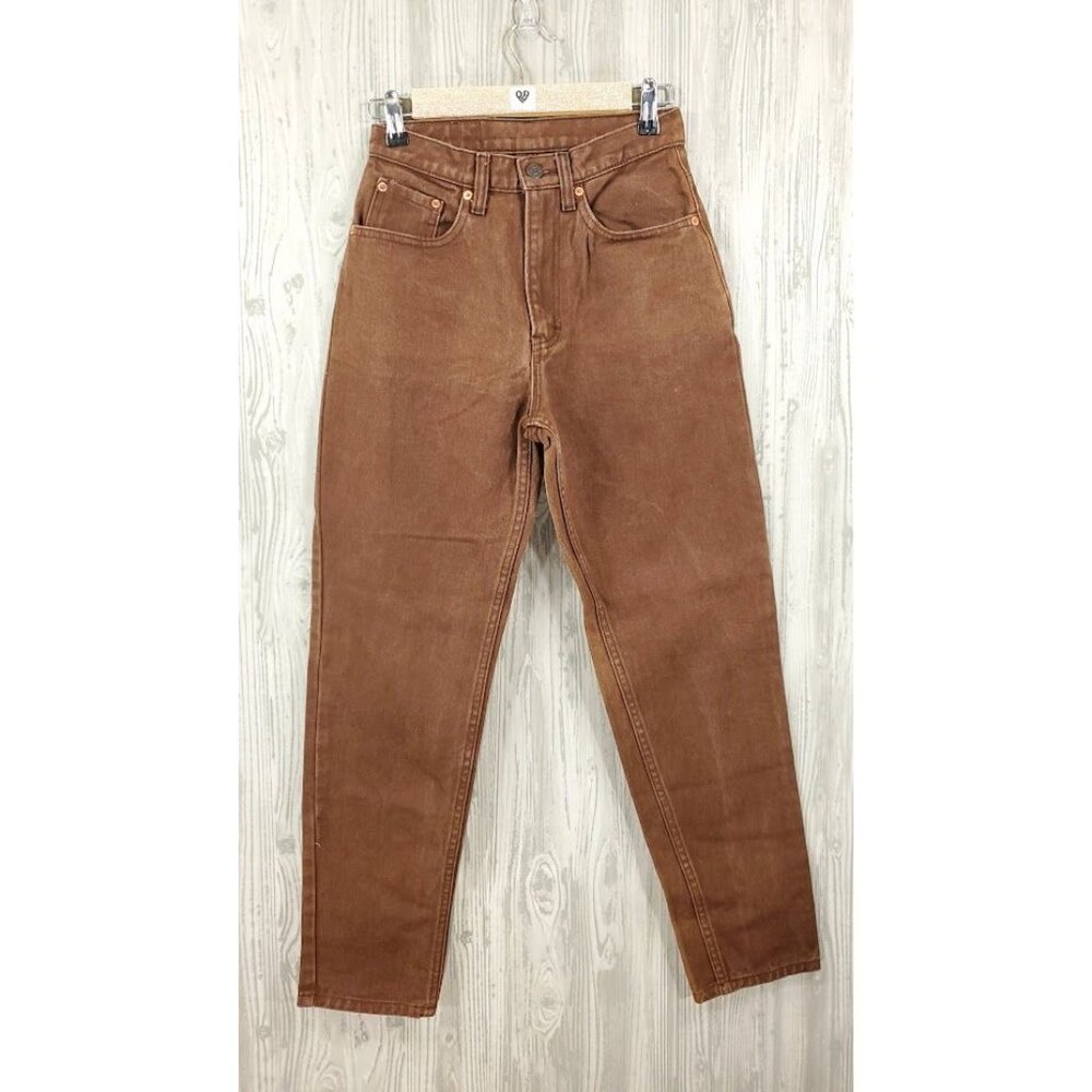 Vintage 90s Jordache Jean Mom Jean Tapered Leg High Waist Relaxed Brown Denim - Picture 5 of 8